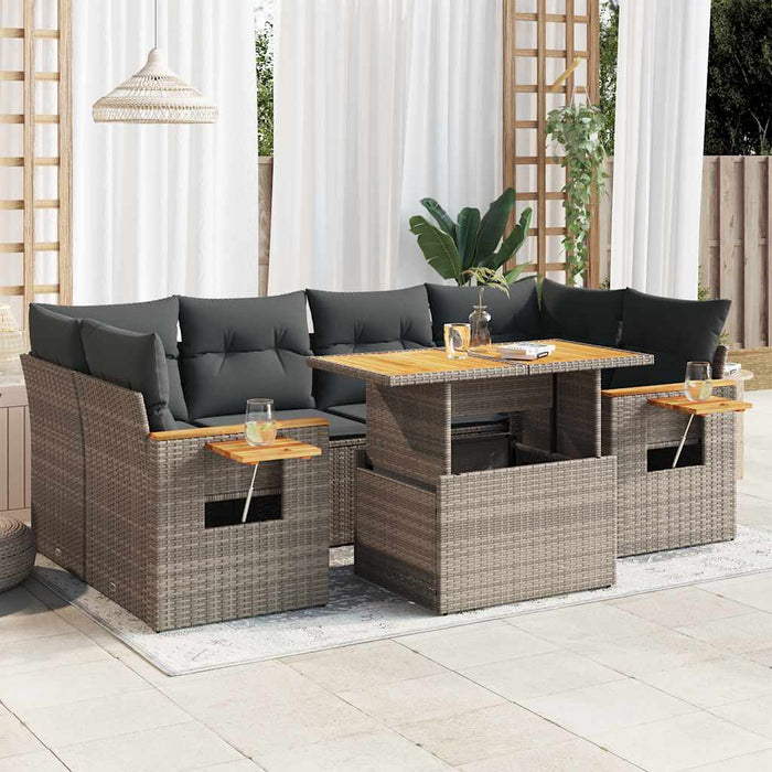 vidaXL Set Divani da Giardino 7pz con Cuscini Grigio Polyrattan Acacia