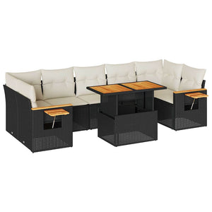vidaXL Set Divani da Giardino con Cuscini 8 pz Nero Polyrattan Acacia