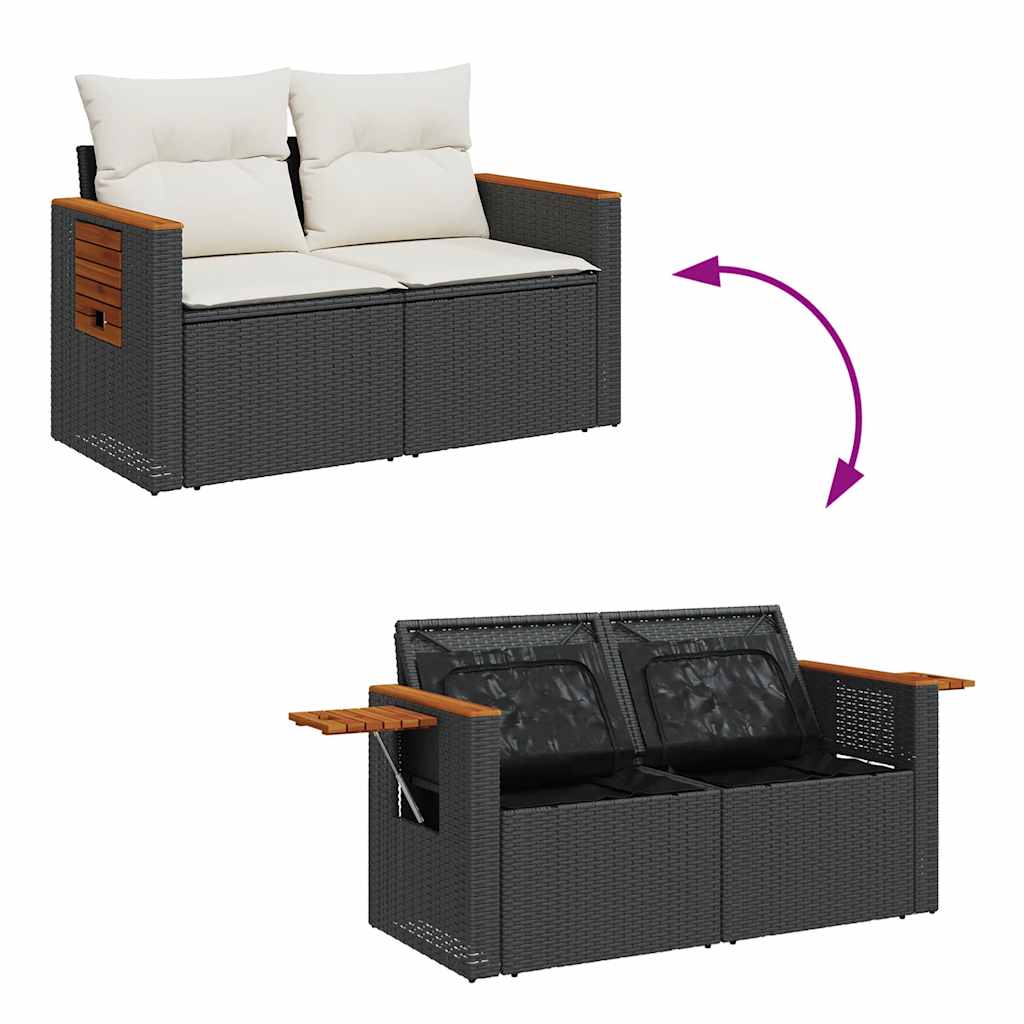 vidaXL Set Divani da Giardino con Cuscini 8 pz Nero Polyrattan Acacia