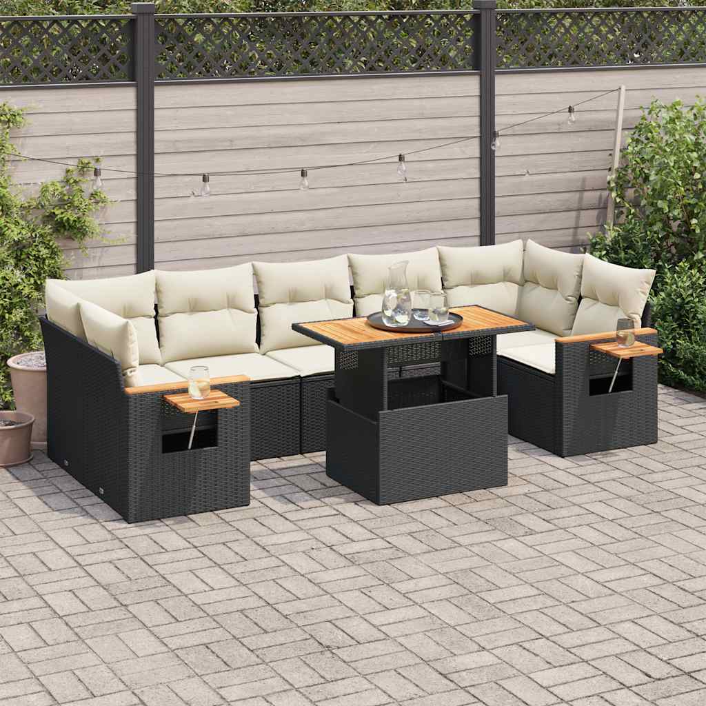 vidaXL Set Divani da Giardino con Cuscini 8 pz Nero Polyrattan Acacia
