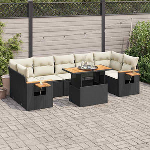 vidaXL Set Divani da Giardino con Cuscini 8 pz Nero Polyrattan Acacia