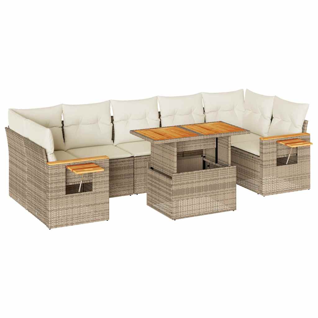 vidaXL Set Divano da Giardino 8 pz con Cuscini Beige Polyrattan Acacia