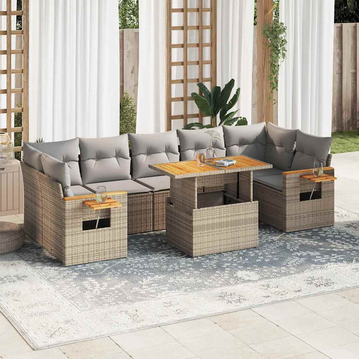 vidaXL Set Divano da Giardino 8 pz con Cuscini Beige Polyrattan Acacia
