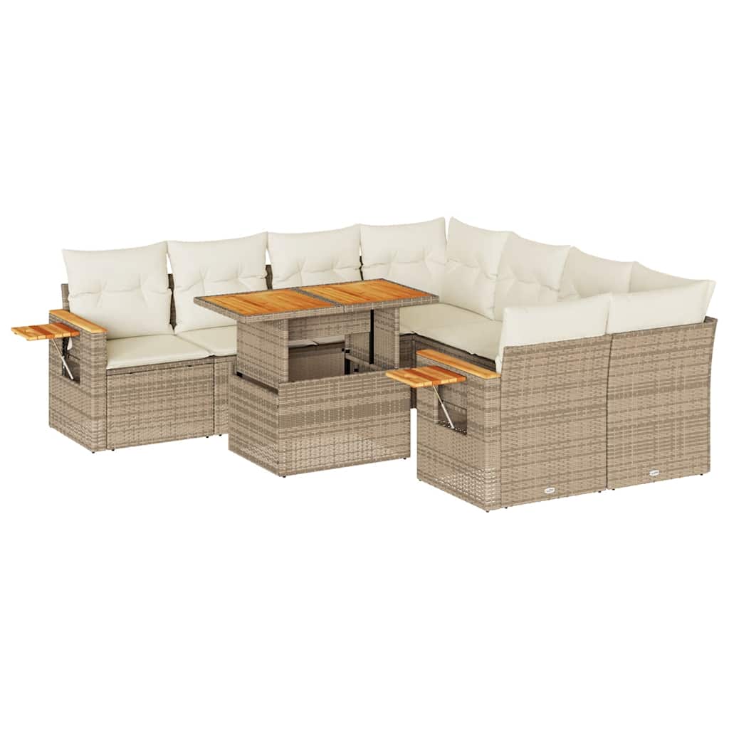 vidaXL Set Divano da Giardino 9 pz con Cuscini Beige Polyrattan Acacia