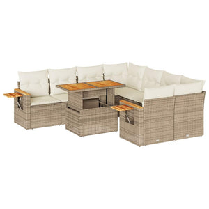 vidaXL Set Divano da Giardino 9 pz con Cuscini Beige Polyrattan Acacia