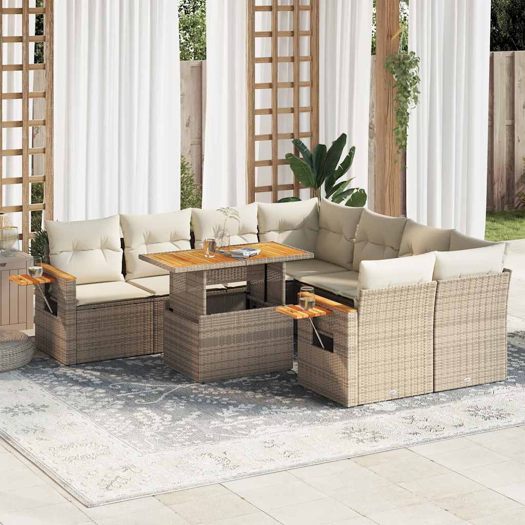 vidaXL Set Divano da Giardino 9 pz con Cuscini Beige Polyrattan Acacia