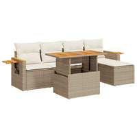 Set Divano da Giardino 6 pz con Cuscini Beige Polyrattan Acacia 3327586