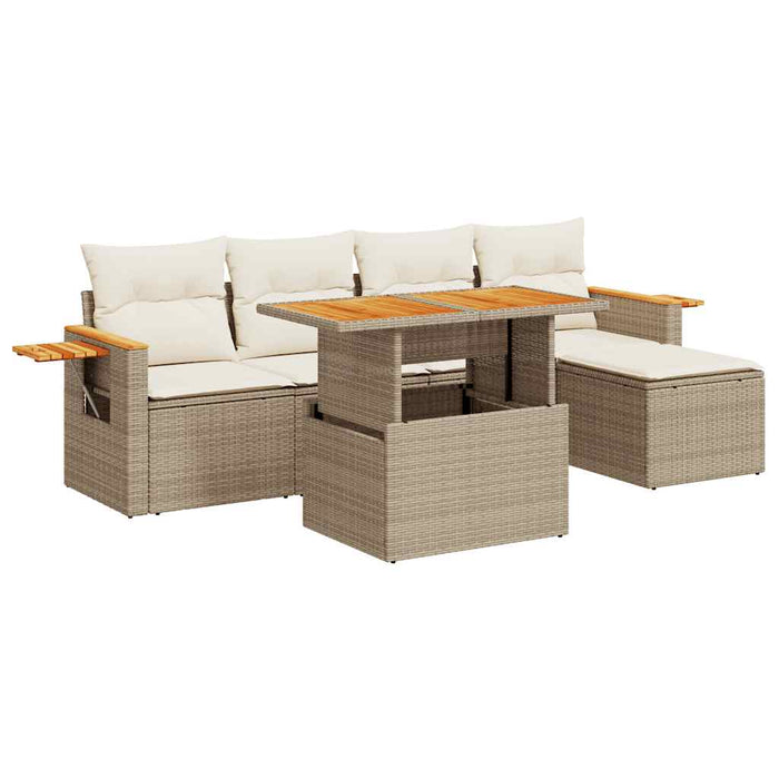 vidaXL Set Divano da Giardino 6 pz con Cuscini Beige Polyrattan Acacia