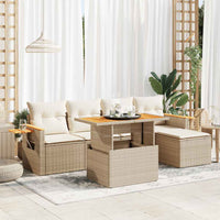 Set Divano da Giardino 6 pz con Cuscini Beige Polyrattan Acacia 3327586