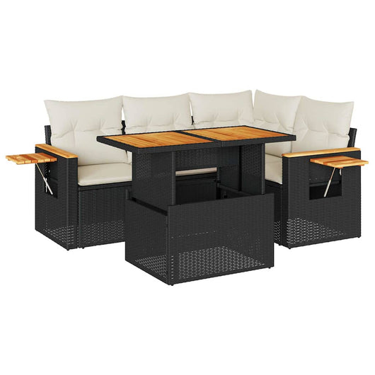 vidaXL Set Divani da Giardino 5 pz con Cuscini Nero Polyrattan Acacia