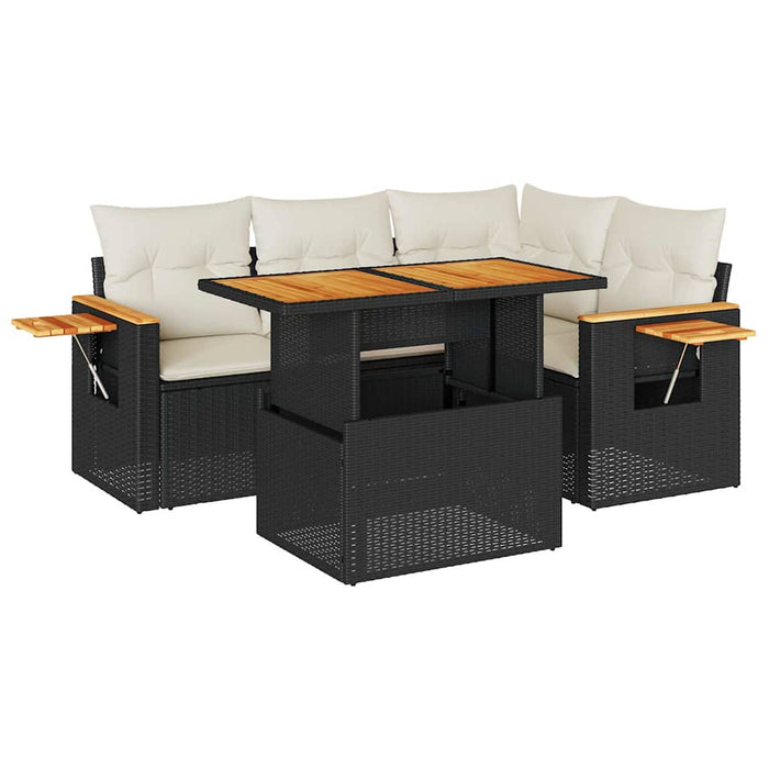 vidaXL Set Divani da Giardino 5 pz con Cuscini Nero Polyrattan Acacia