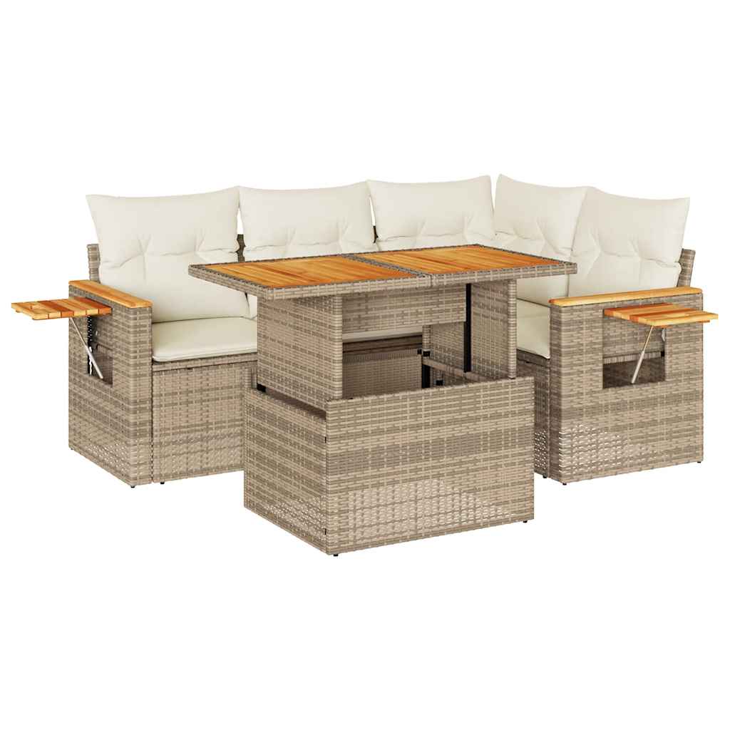 vidaXL Set Divano da Giardino 5 pz con Cuscini Beige Polyrattan Acacia