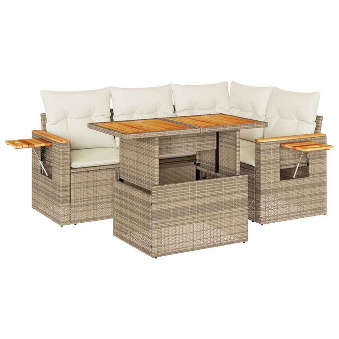 vidaXL Set Divano da Giardino 5 pz con Cuscini Beige Polyrattan Acacia
