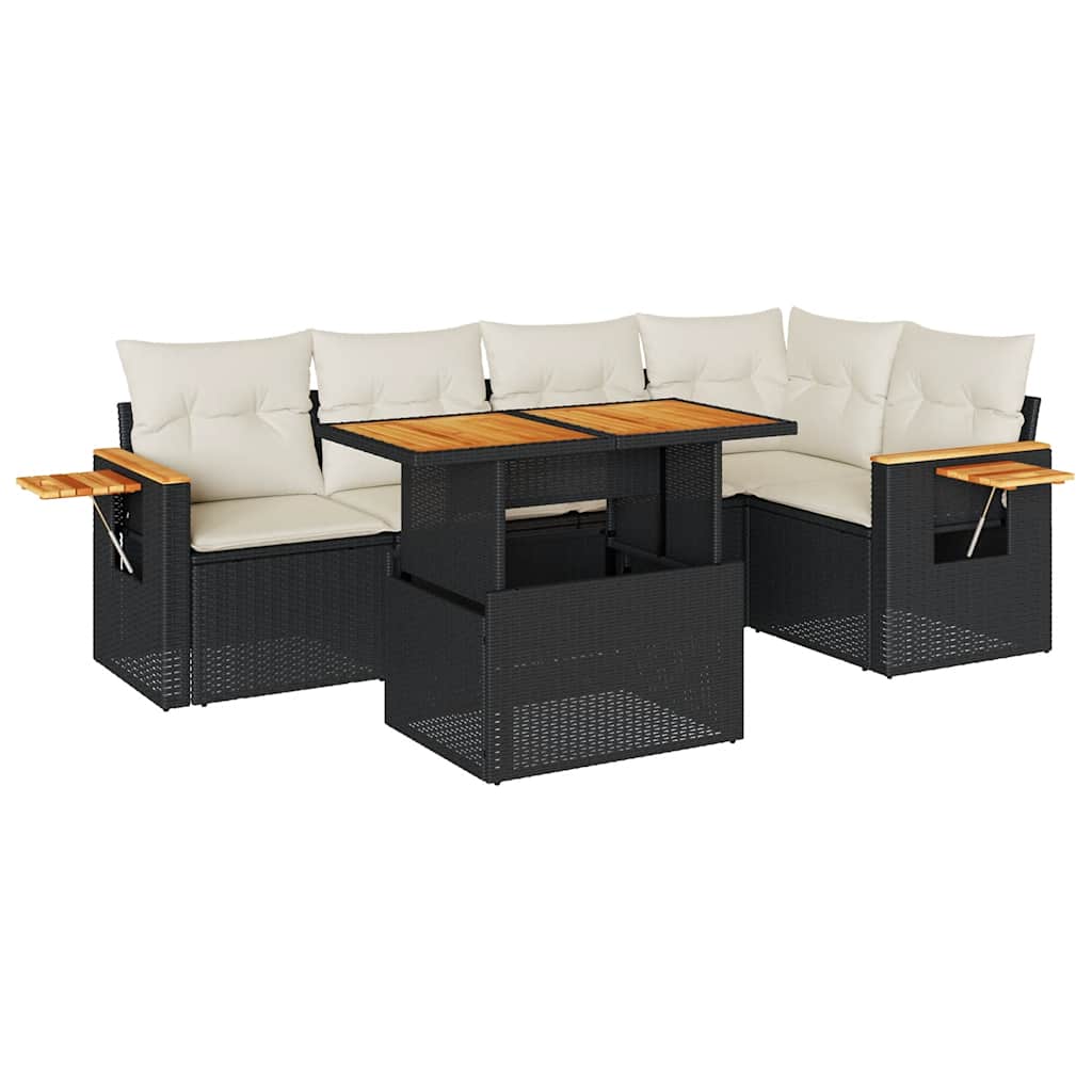 vidaXL Set Divano da Giardino 6 pz con Cuscini Nero Polyrattan Acacia
