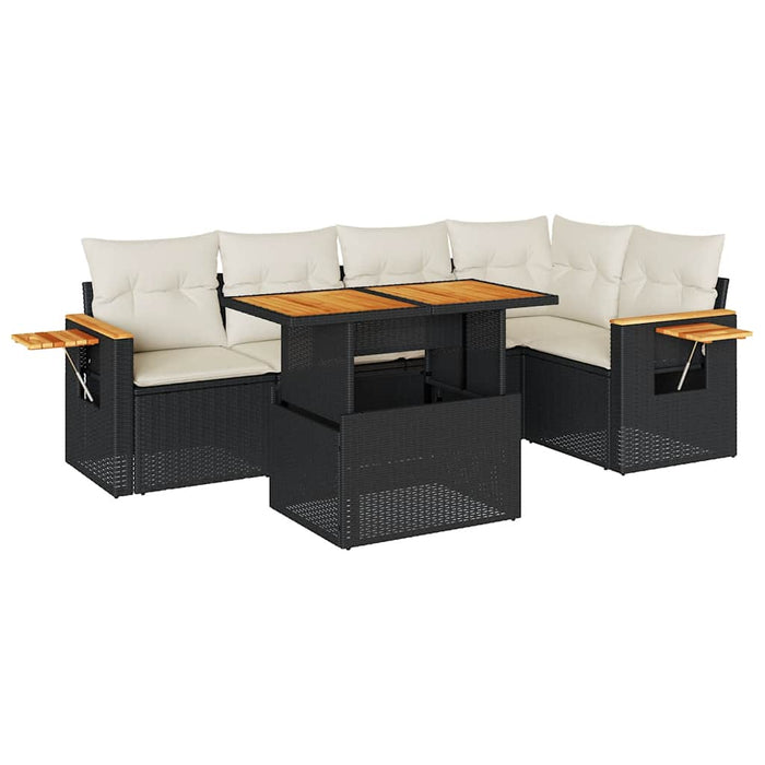 vidaXL Set Divano da Giardino 6 pz con Cuscini Nero Polyrattan Acacia