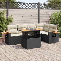 vidaXL Set Divano da Giardino 6 pz con Cuscini Nero Polyrattan Acacia