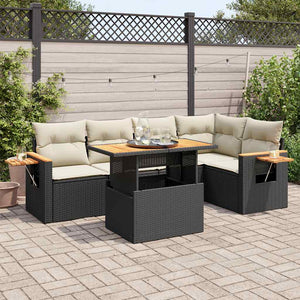 vidaXL Set Divano da Giardino 6 pz con Cuscini Nero Polyrattan Acacia