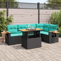 Set Divano da Giardino 6 pz con Cuscini Nero Polyrattan Acacia 3327599