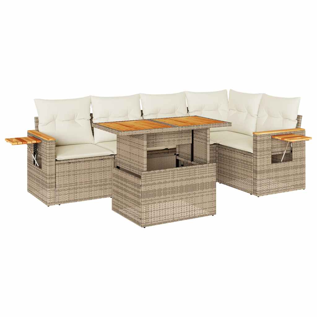 Set Divano da Giardino 6 pz con Cuscini Beige Polyrattan Acacia 3327600