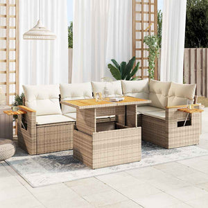vidaXL Set Divano da Giardino 6 pz con Cuscini Beige Polyrattan Acacia