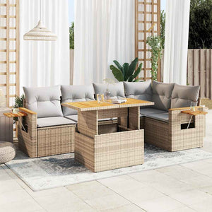 vidaXL Set Divano da Giardino 6 pz con Cuscini Beige Polyrattan Acacia
