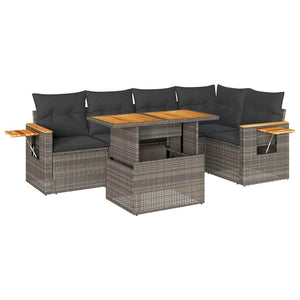 vidaXL Set Divano da Giardino 6pz con Cuscini Grigio Polyrattan Acacia
