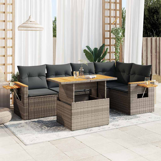 vidaXL Set Divano da Giardino 6pz con Cuscini Grigio Polyrattan Acacia