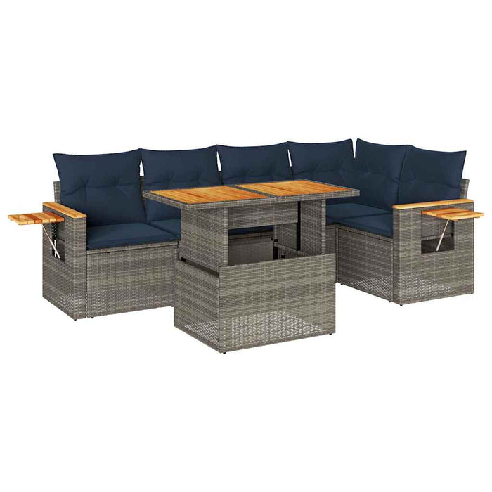 vidaXL Set Divano da Giardino 6pz con Cuscini Grigio Polyrattan Acacia