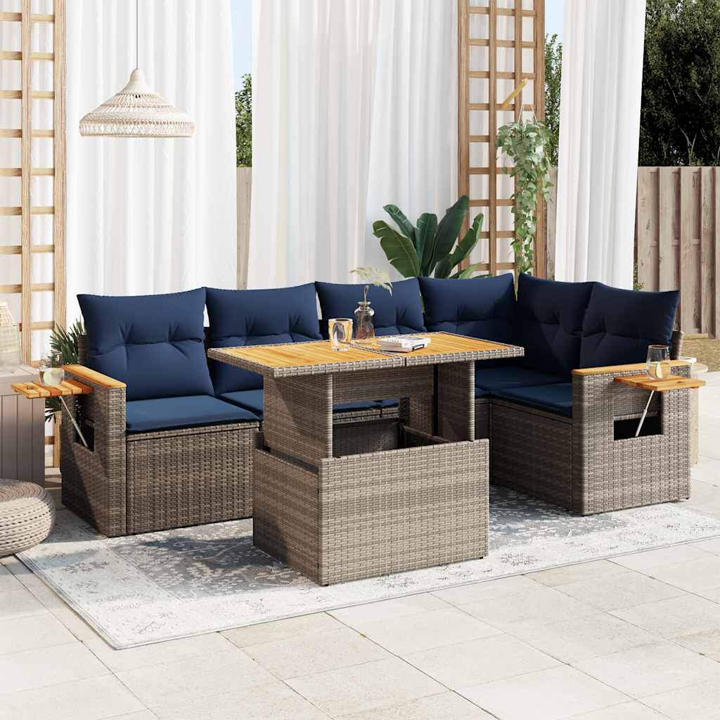 vidaXL Set Divano da Giardino 6pz con Cuscini Grigio Polyrattan Acacia