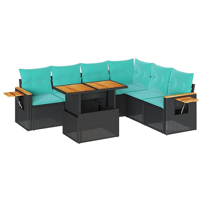 Set Divani da Giardino con Cuscini 7pz Nero Polyrattan Acacia 3327606