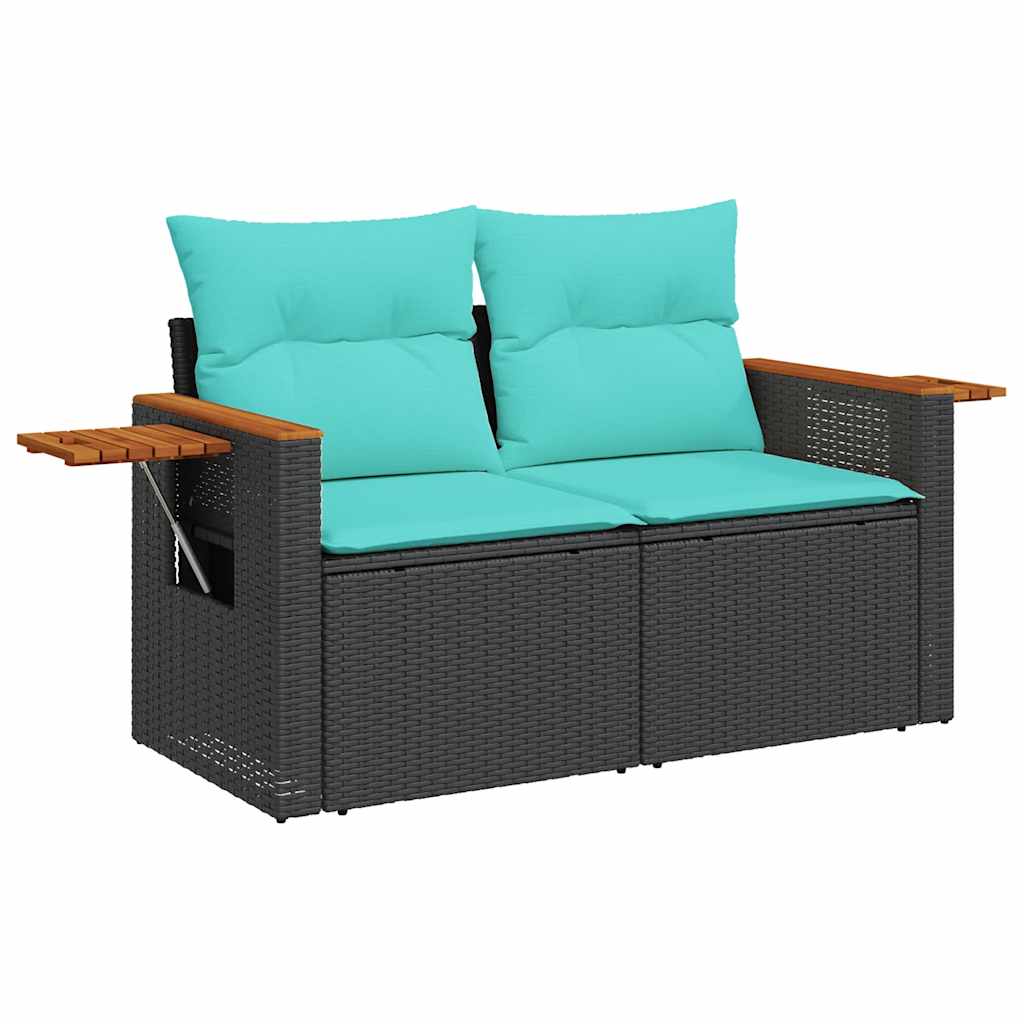 Set Divani da Giardino con Cuscini 7pz Nero Polyrattan Acacia 3327606
