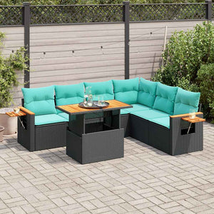 Set Divani da Giardino con Cuscini 7pz Nero Polyrattan Acacia 3327606