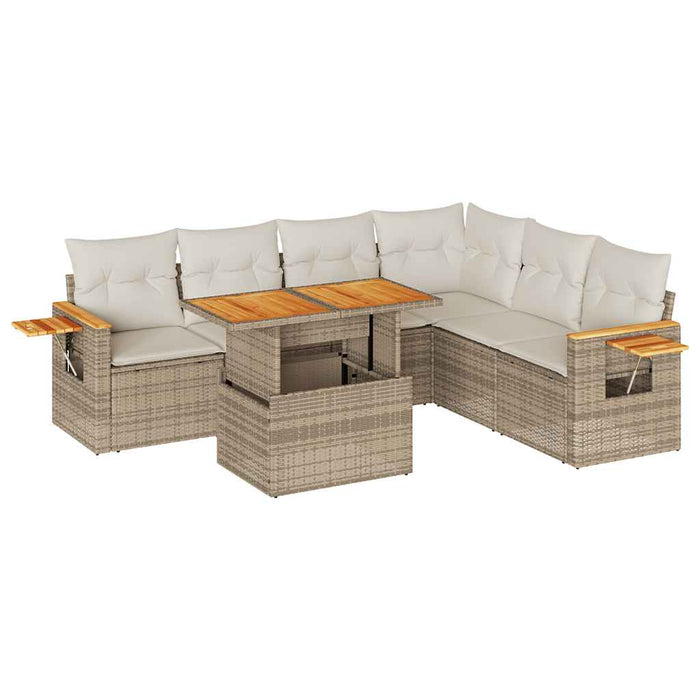 Set Divani da Giardino 7 pz con Cuscini Beige Polyrattan Acacia