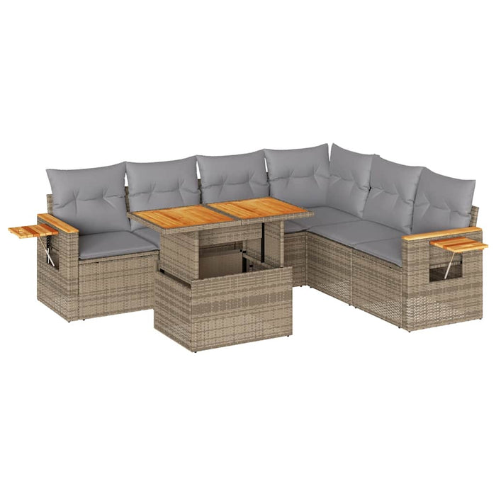 vidaXL Set Divani da Giardino 7 pz con Cuscini Beige Polyrattan Acacia