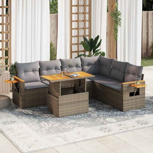 vidaXL Set Divani da Giardino 7 pz con Cuscini Beige Polyrattan Acacia