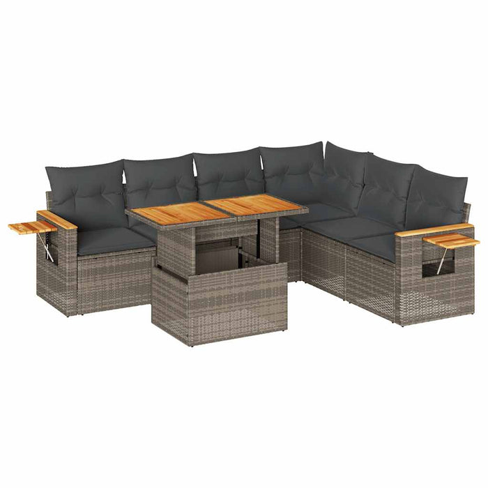 vidaXL Set Divani da Giardino 7pz con Cuscini Grigio Polyrattan Acacia
