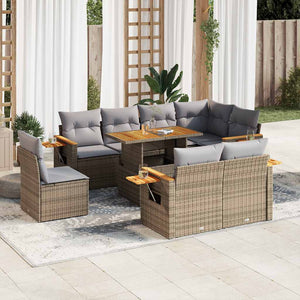 vidaXL Set Divano da Giardino 9 pz con Cuscini Beige Polyrattan Acacia