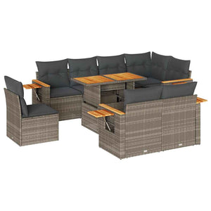 vidaXL Set Divano da Giardino 9pz con Cuscini Grigio Polyrattan Acacia