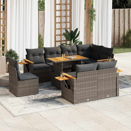 vidaXL Set Divano da Giardino 9pz con Cuscini Grigio Polyrattan Acacia