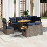 vidaXL Set Divano da Giardino 9pz con Cuscini Grigio Polyrattan Acacia