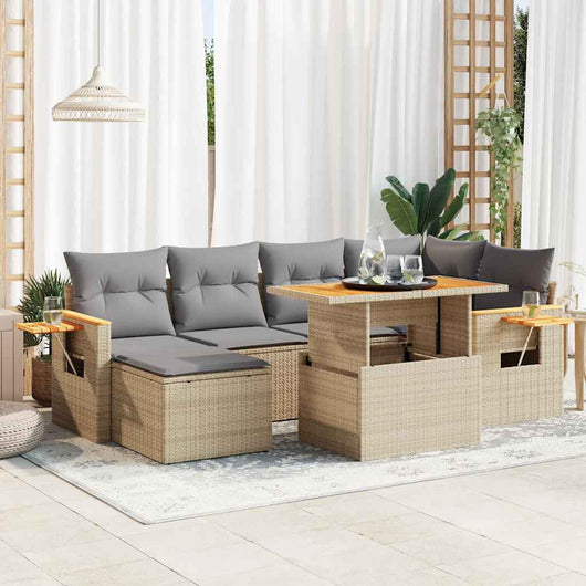 vidaXL Set Divani da Giardino 7 pz con Cuscini Beige Polyrattan Acacia