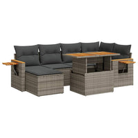 vidaXL Set Divani da Giardino 7pz con Cuscini Grigio Polyrattan Acacia