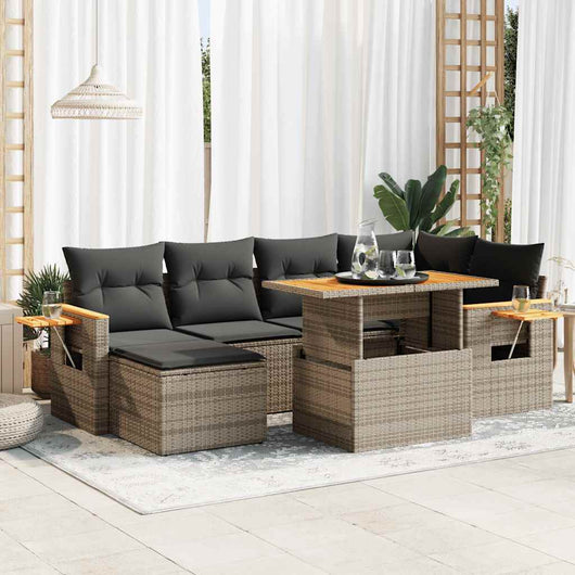 vidaXL Set Divani da Giardino 7pz con Cuscini Grigio Polyrattan Acacia