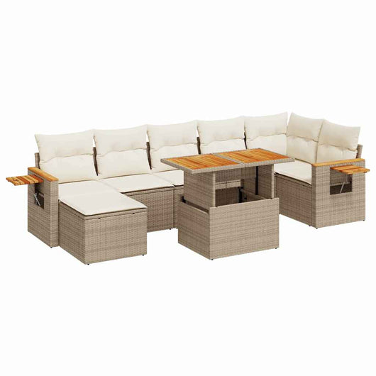 Set Divano da Giardino 8 pz con Cuscini Beige Polyrattan Acacia 3327628