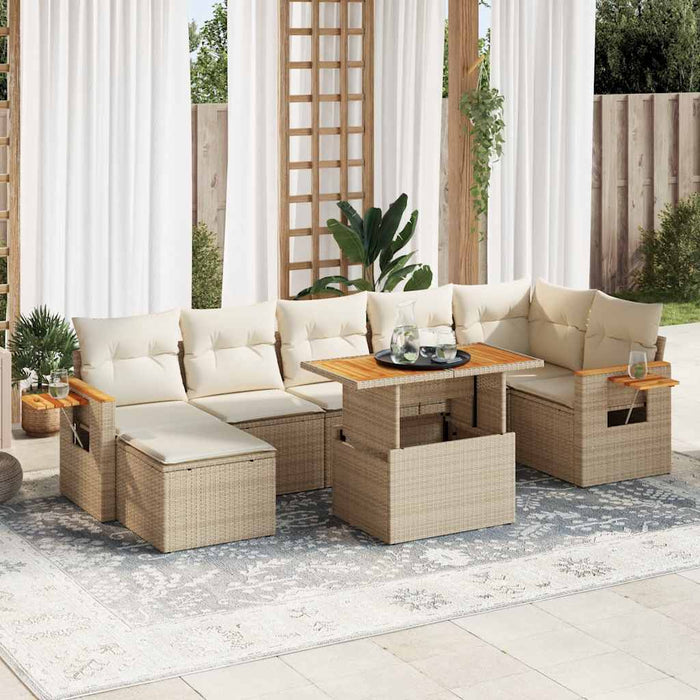 vidaXL Set Divano da Giardino 8 pz con Cuscini Beige Polyrattan Acacia