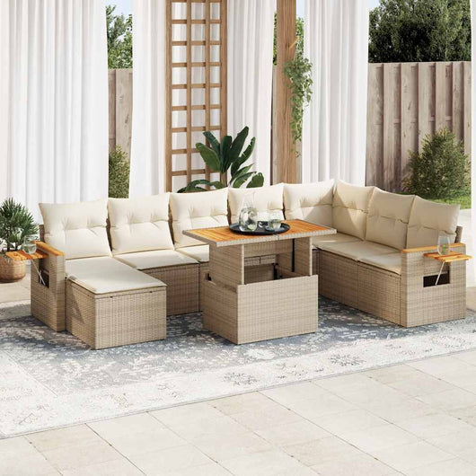 Set Divano da Giardino 9 pz con Cuscini Beige Polyrattan Acacia 3327635