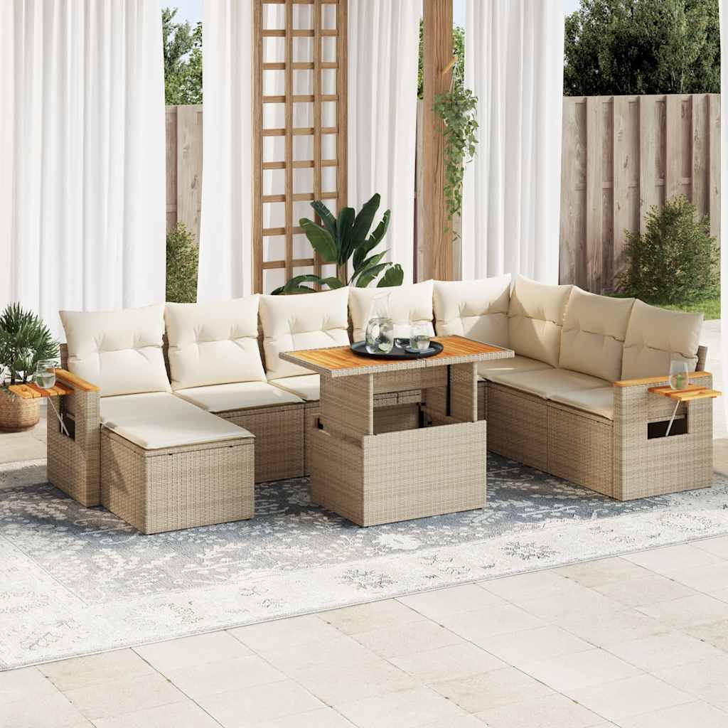 vidaXL Set Divano da Giardino 9 pz con Cuscini Beige Polyrattan Acacia