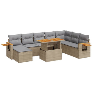 vidaXL Set Divano da Giardino 9 pz con Cuscini Beige Polyrattan Acacia