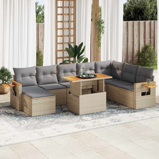vidaXL Set Divano da Giardino 9 pz con Cuscini Beige Polyrattan Acacia