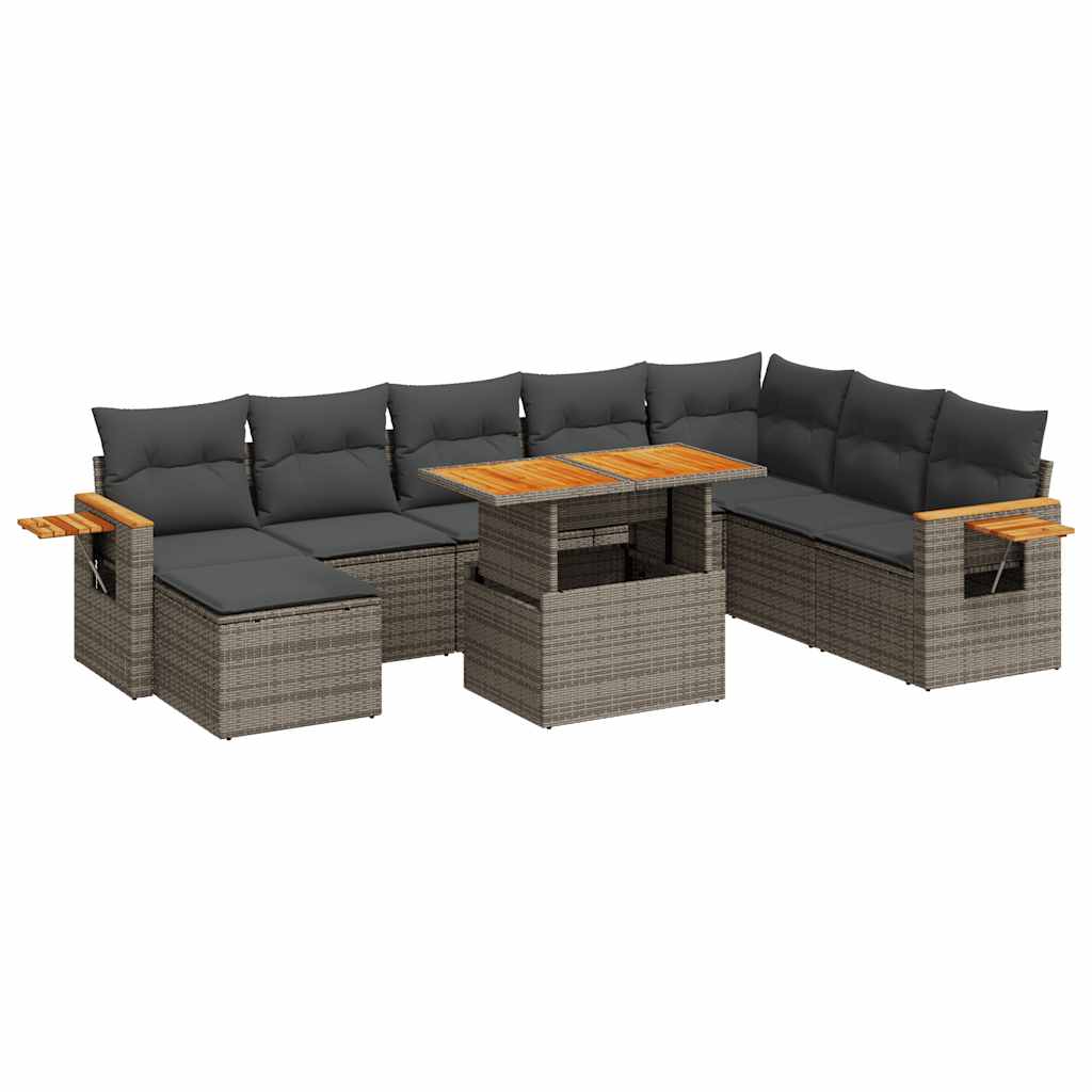 Set Divano da Giardino 9pz con Cuscini Grigio Polyrattan Acacia 3327637